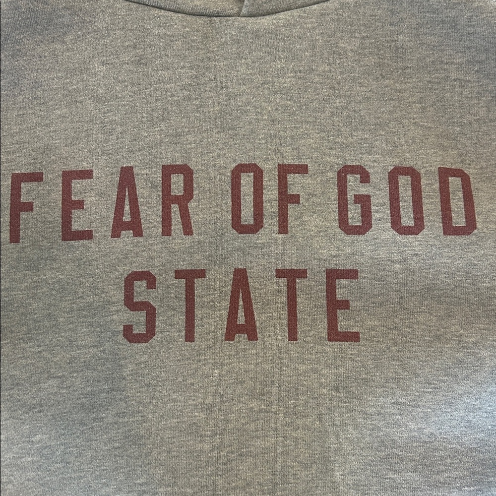 Fear of God Gray Hoodie with Red Text - Picture 5 of 5